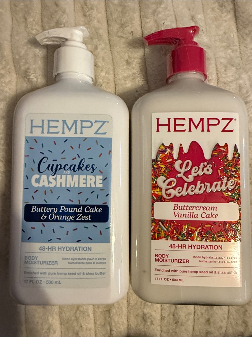 Hempz Cupcakes & Cashmere (blue) & Let's Celebrate (pink) Body Moisturizers